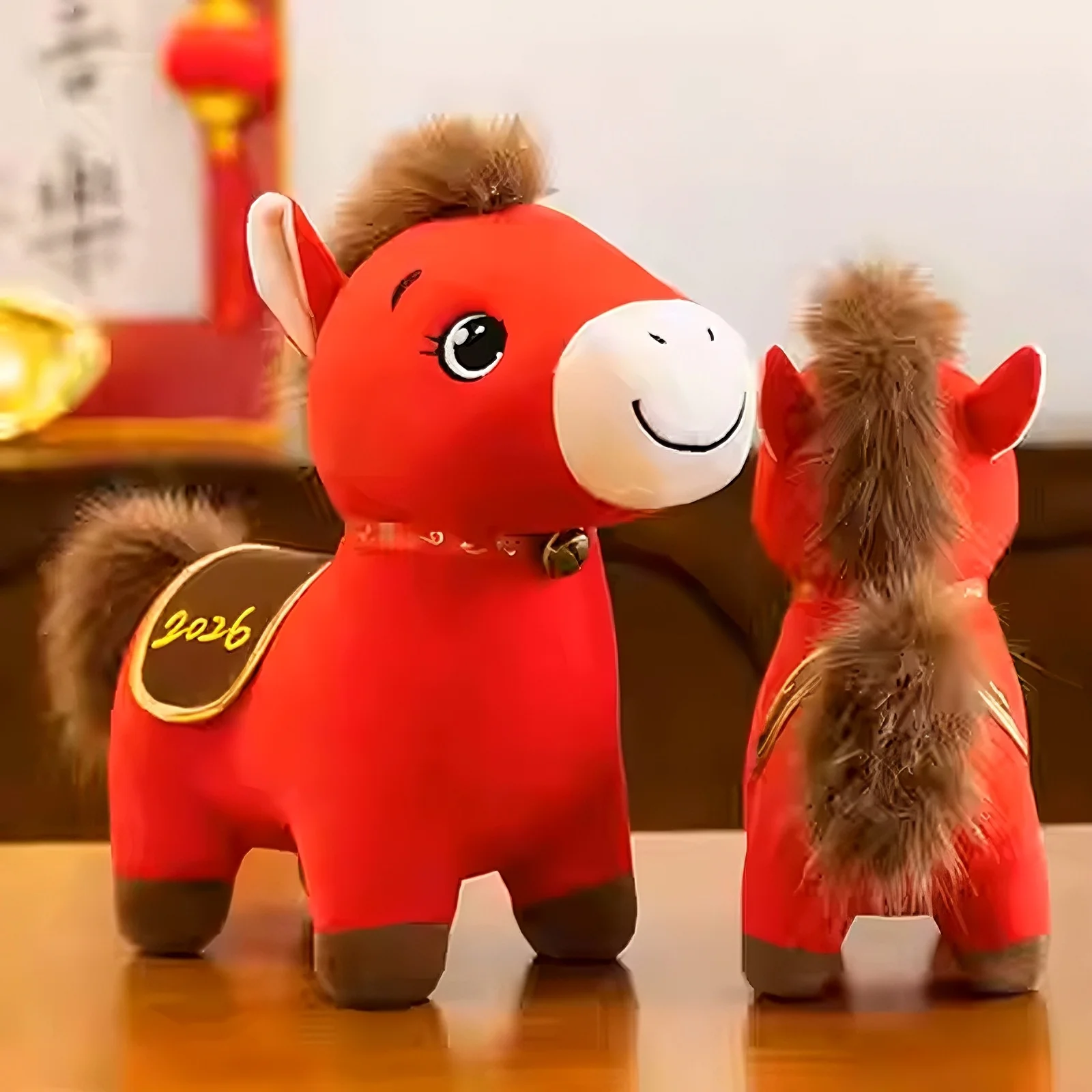 20/25/30CM Horse Year Zodiac Horse Figurine Realistic Stuffed Animal Decorative Letter Print Plush Horse Doll for Home Decor