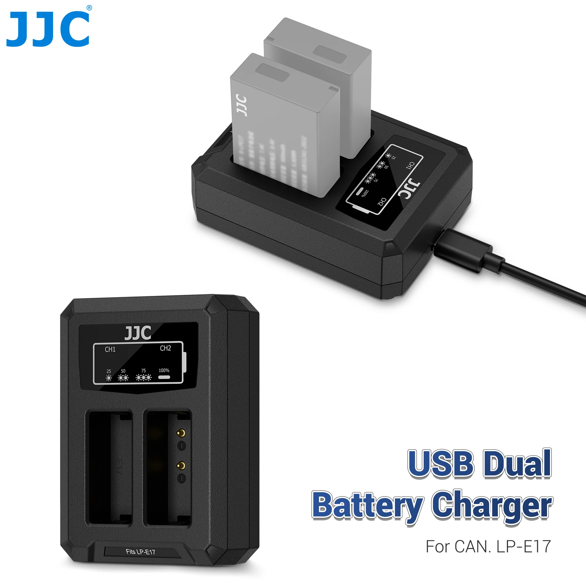 Cargador de Batería Dual JJC para Canon LP-E17, Compatible con Canon EOS Rebel T7i T8i T6i T6s R50 R50V R8 RP M5 M6 Mark II