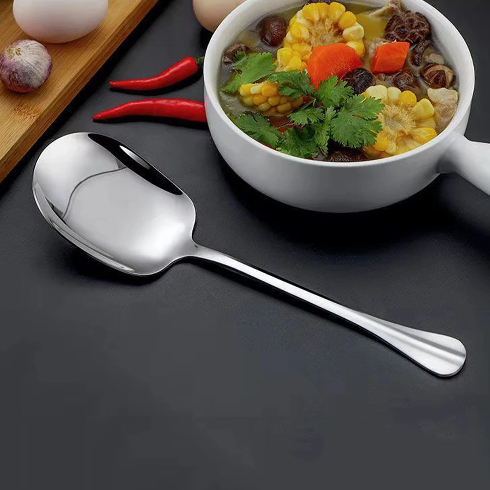 

2Pcs Large Capacity Dry Rice Spoon Stainless Steel Square Head Prop for Eating Cooking Easy to Clean