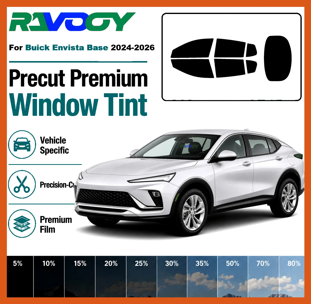 RAVOOY For Buick Envista Base 2024-2026 Pre-Cut Window Tint Film Vehicle-Specific Full Kit Front & Rear Windows Precision-Cut