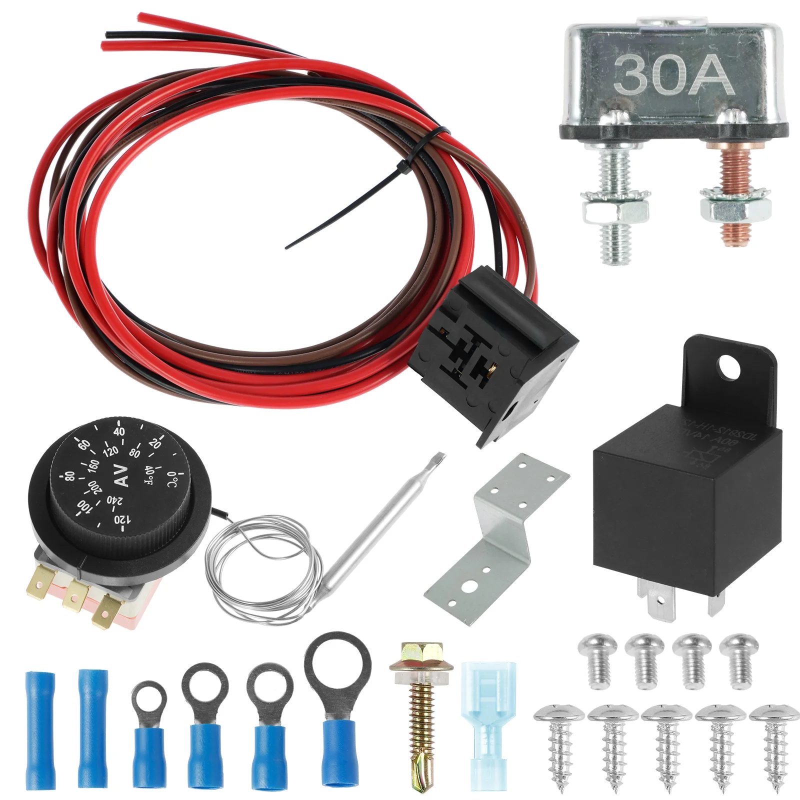 Electric Fan Wiring Kit Electric Fan Relay Kit with Thermostat Radiator Fan Sensor Switch Temperature Sensor Switch Relay Kit
