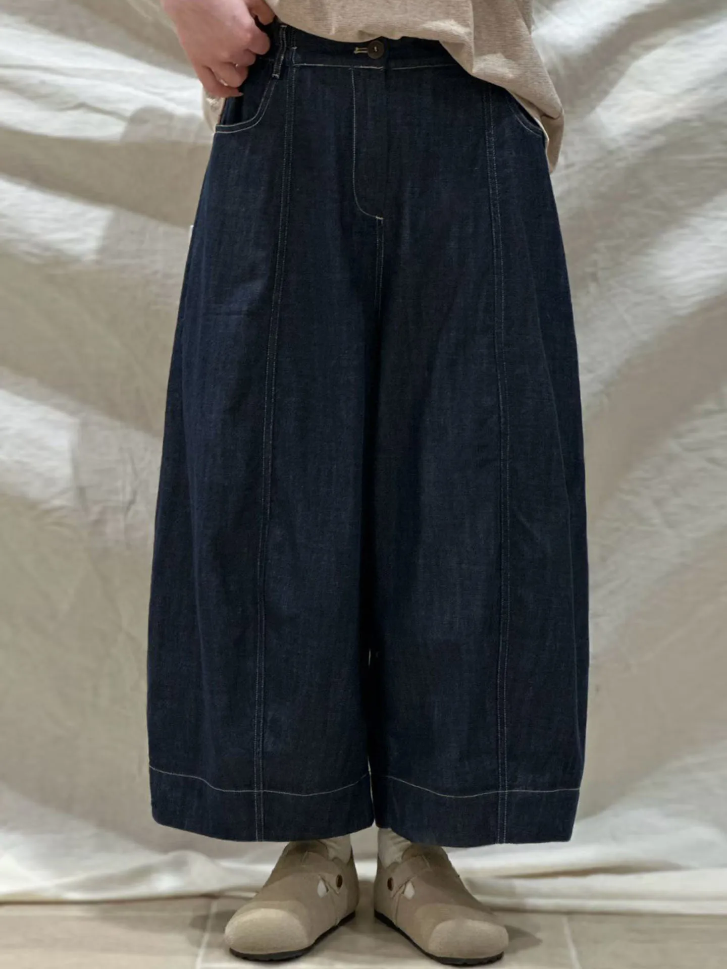 

Summer 2026 Loose Fit Slimming High Waist Patchwork Jeans Korean Style Vintage Wide Leg Eighteen Inches Versatile Denim Pants