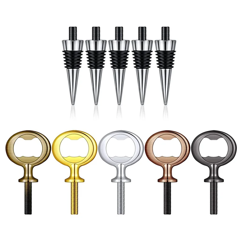 

ABUN-10X Wine Stopper,Blank Bottle Opener Chrome Bottle Stopper Opener Set Hardware For Wedding Wine Party Wood Turning DIY