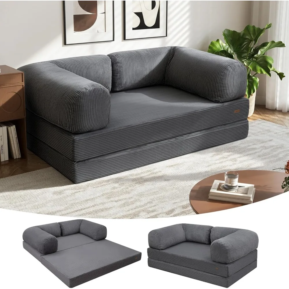 

Sofa Bed, 4-in-1 Floor Foldable Sofa Couch Queen with L-Shaped Armrests, Convertible Folding Chair Bed Sleeper Mattr