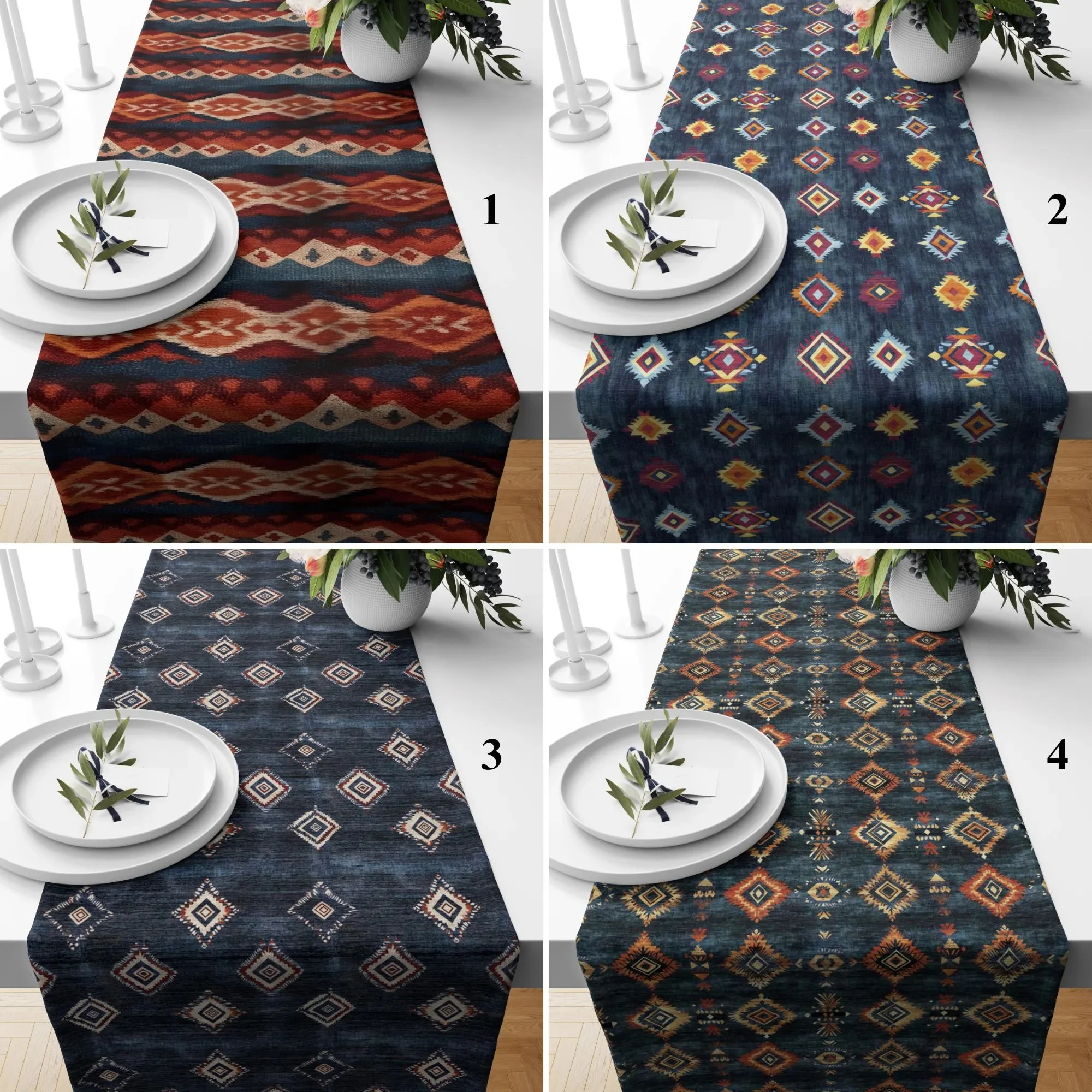 1-teiliges Tischläufer-Set aus ethnischem Leinen, aztekisches Stammes-Dekor mit 2D-Druck, ganzjährig für ethnischen Tisch, Küche und Wohnzimmer, Esszimmer