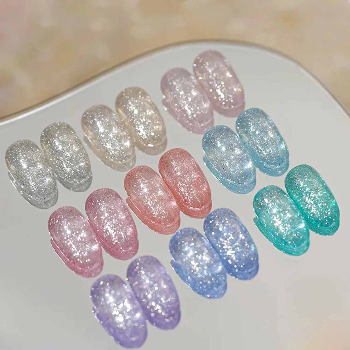 

MIANEL 1-12pcs 12ML Summer Small Skirt Starlight Party Whitening All-match Bursting Shiny Diamond Gel Nail Polish UV Light Nails