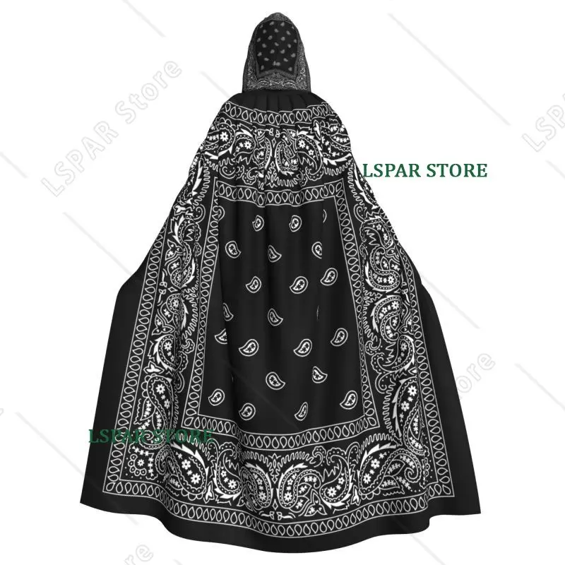 Colorful Paisley Black Pattern Hooded Cloak Unisex Polyester Cloak with Hood Cloak Cosplay Costume