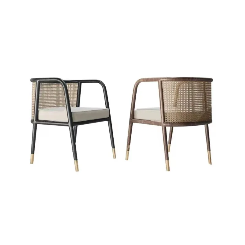 

New Chinese-style solid wood rattan dining chair hotel homestay reception negotiation chair all solid wood