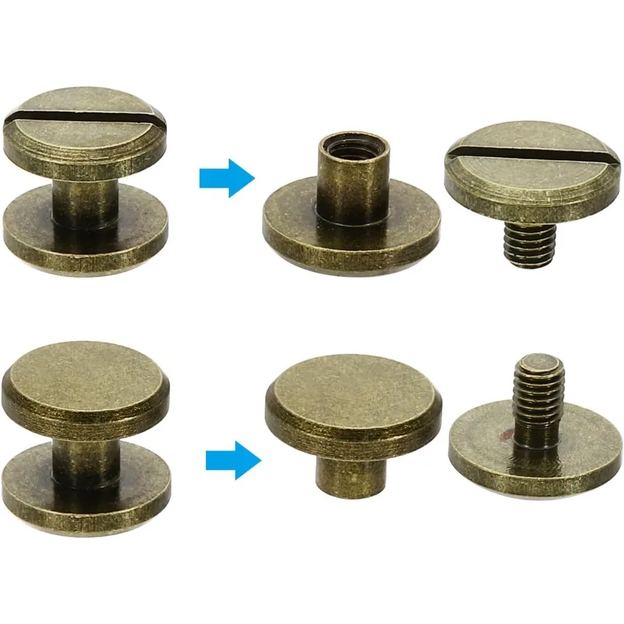 M4x4mm Chicago Screws 25 Sets Brass Chicago Screw Slotted Binding Post Screw Rivets for Leather Belt Scrapbook Photo Albums Bro