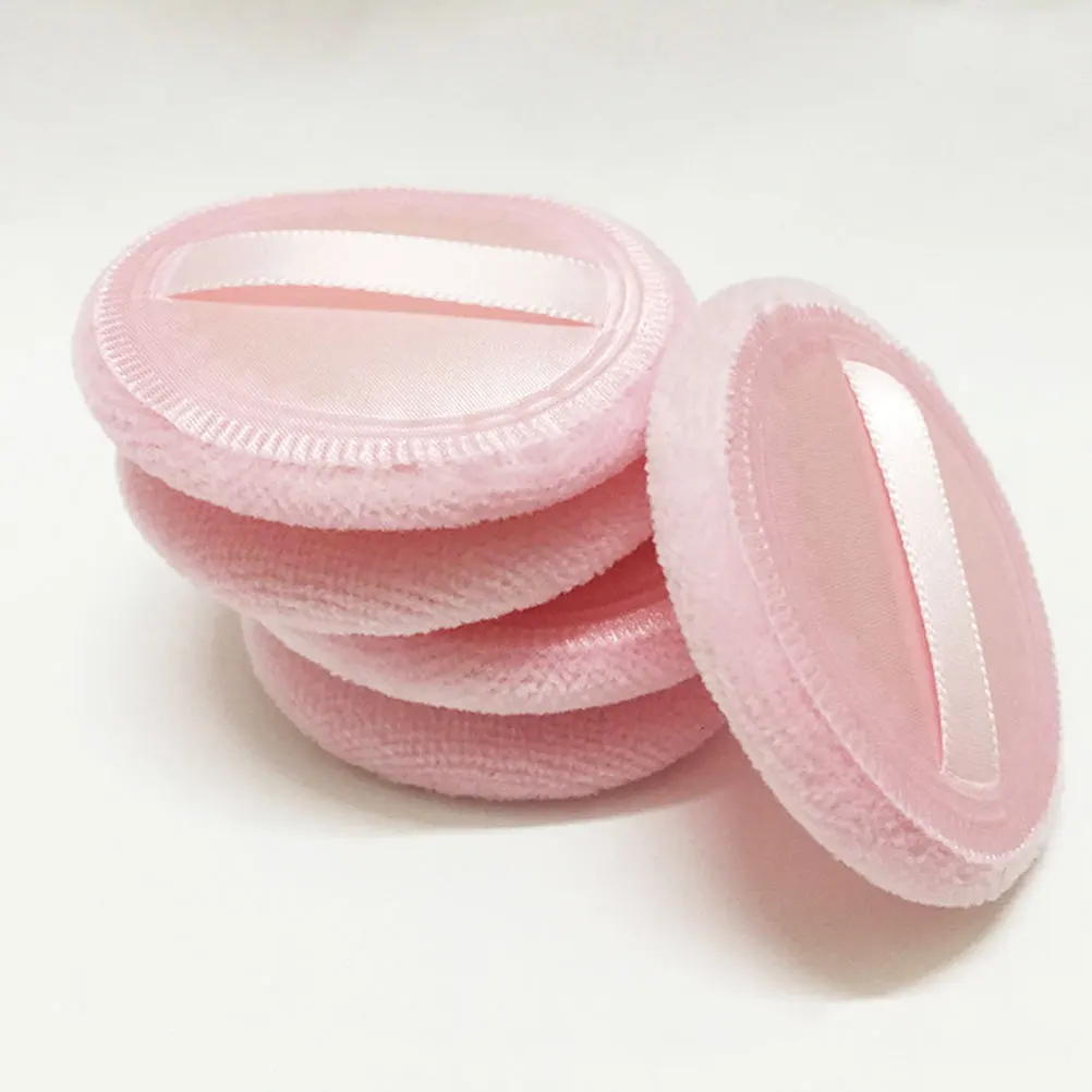 

8pcs Round Makeup Powder Puff Cotton Foundation Blending Sponge For Loose Salon Home Travel Use Rayon Ribbon 6X0.7Cm Pink