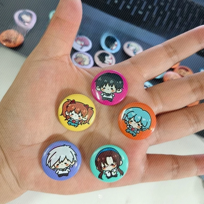 5 unidades de insignias de botón pequeñas y bonitas de Neon Genesis Evangelion, broches decorativos coleccionables de anime