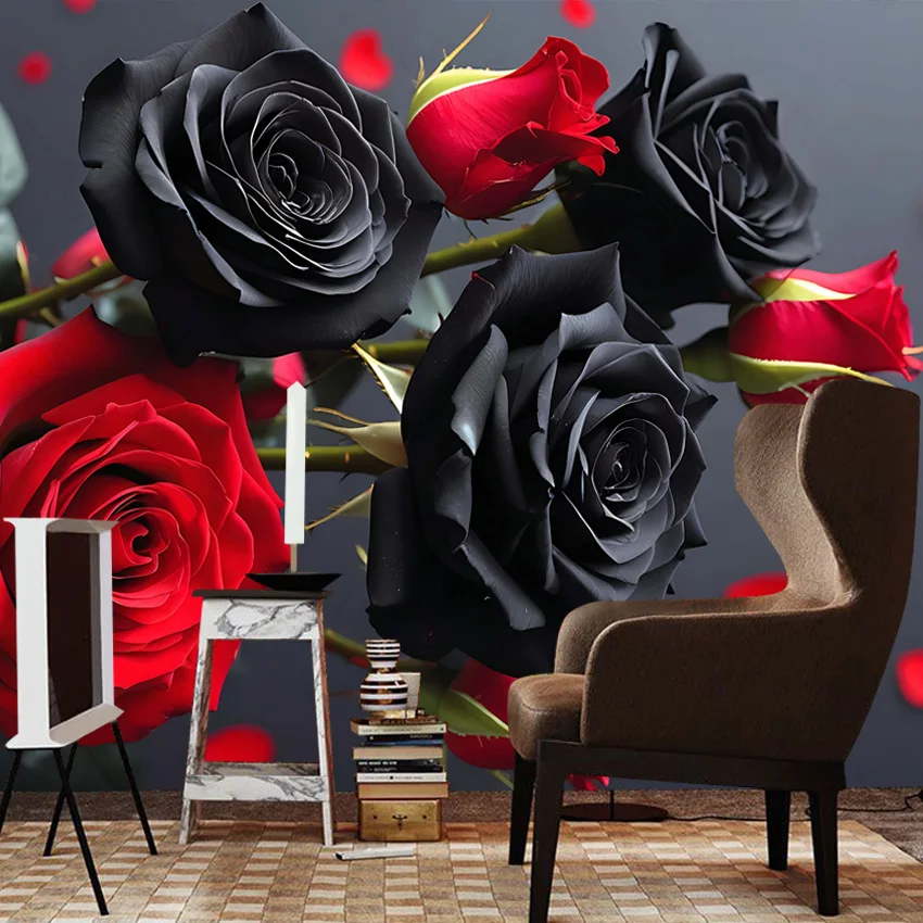 20+ Natural Peel and Stick Wallpaper for Living Room Flower Black Red Rose Background Wall Art Papers Home Decor Furniture Mural