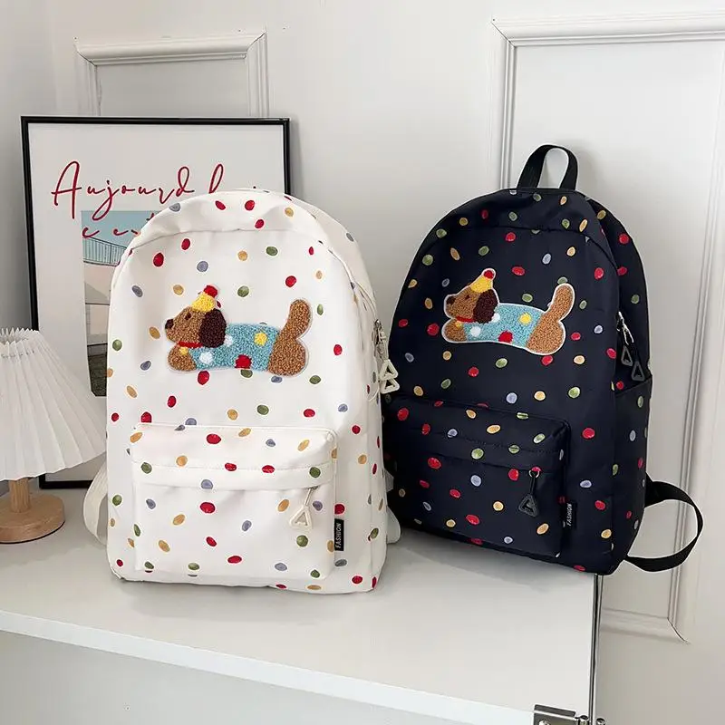 Cute Dachshund Polka Dot Backpack Large-capacity Casual Student Schoolbag Fashion Outdoor Mountaineering Bag Christmas Gifts