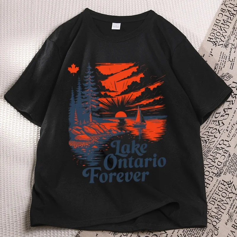 Lake Ontario Forever T Shirt Women Men Short Sleeve Tee Canada Graphic T Shirts Casual Cotton Printed T-shirt Unisex Clothing