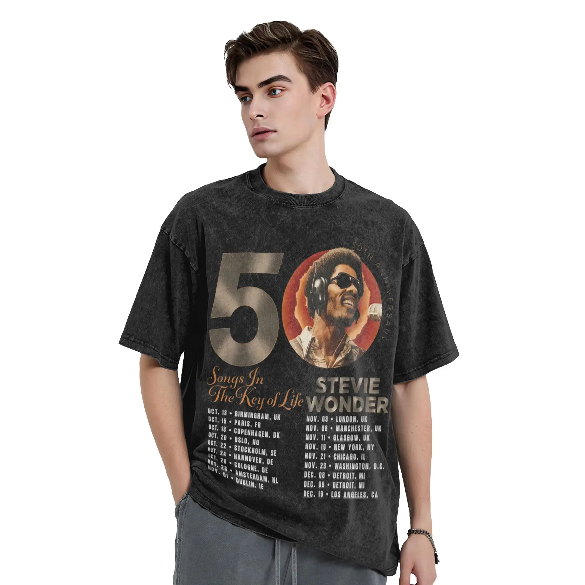 Washed T Shirts S-Stevies Wonders Songs In the Key Of Life 50th Anniversary Retro T-Shirt Streetwear Summer Tees for Men Women