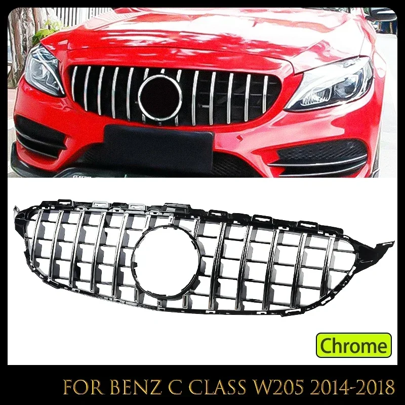 GT Style Front Bumper Grille W205 Grill 2015-2018 AMG Panamericana Grill Auto Accessories Tuning for Mercedes Benz