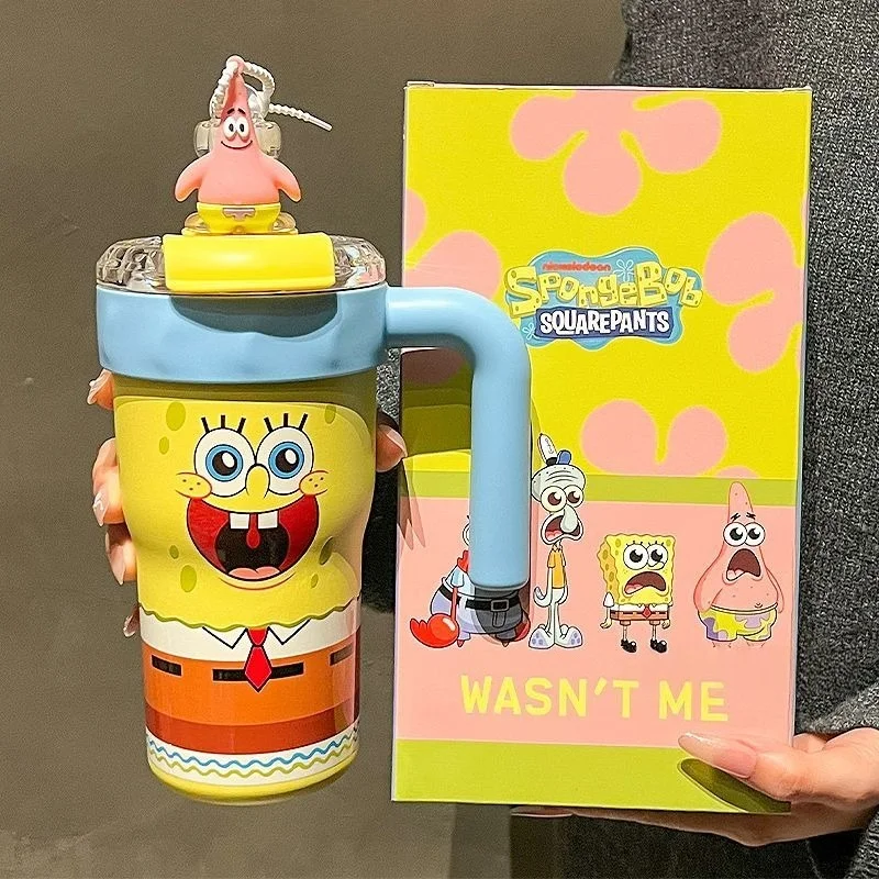 

Anime Spongebo Squarepants Thermos Cup Straw Large Capacity Creativity New Style Creativity Birthday Gift Cute Couple Good Looks