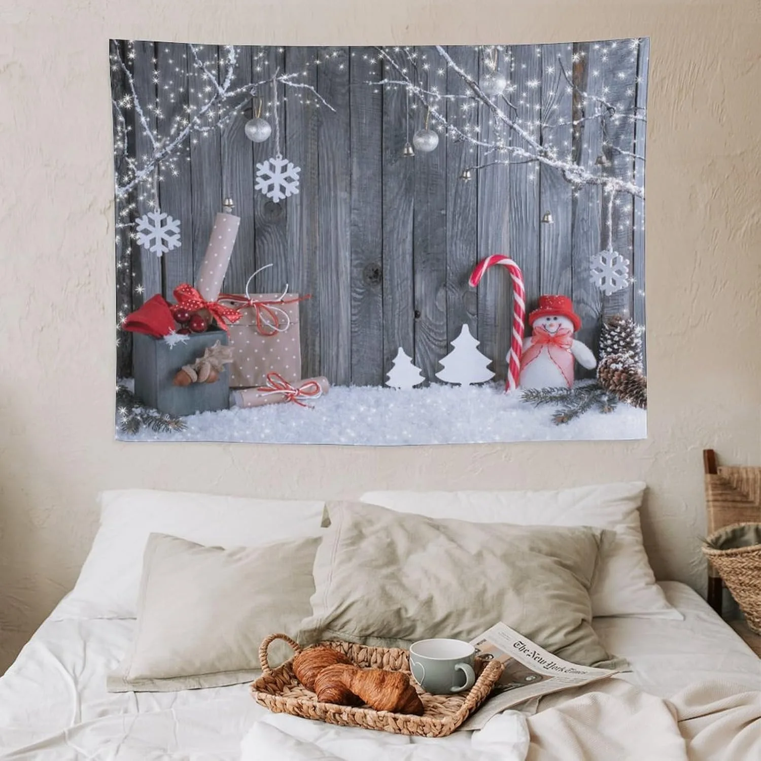 

Christmas Snow Scene Party Background Wall Printed Tapestry Suitable For Home Decoration And Festive Atmosphere Christmas Decora