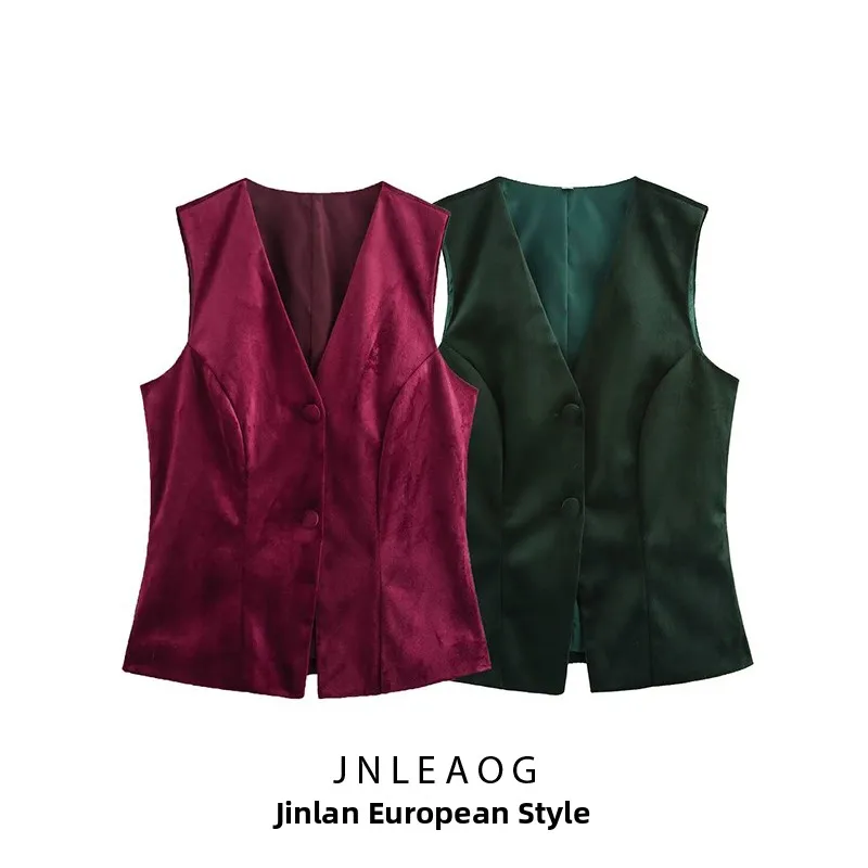 

JNLEAOG Faionable Velvet Vest Women's Design Sensation Matching Belt Inner V-Ne Polyeste Fiber Autumn New Sle