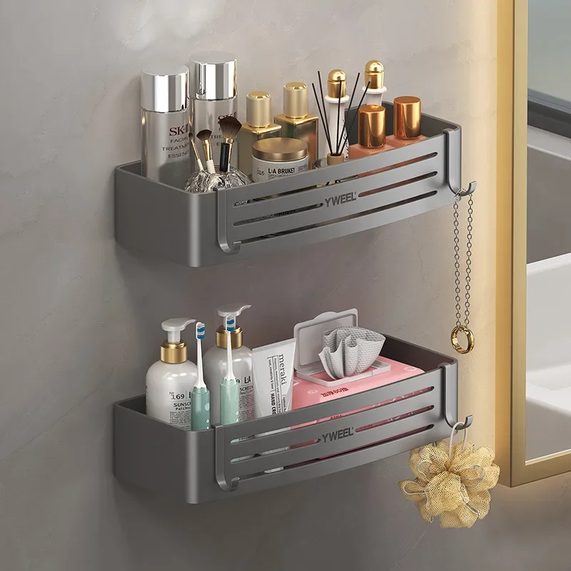 No-Drill Bathroom Shelf Shelves Shampoo Makeup Storage Holder Kitchen Organizer Wall Mounted Bathroom Accessories Aluminum Alloy