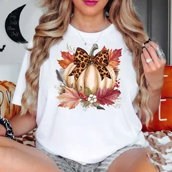 Fall Pumpkin Shirt Cute Fall Tee Women Cozy Thanksgiving Shirts Gift Autumn Tops Tee Women Fall Season T-shirts Clothes