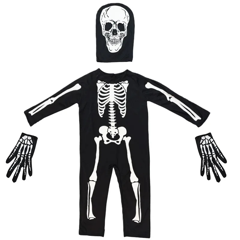 

Kids Halloween Costume Skeleton Skull Glow at night Luminous Jumpsuit For 3-12 year old Children Party Cosplay Trick or treating