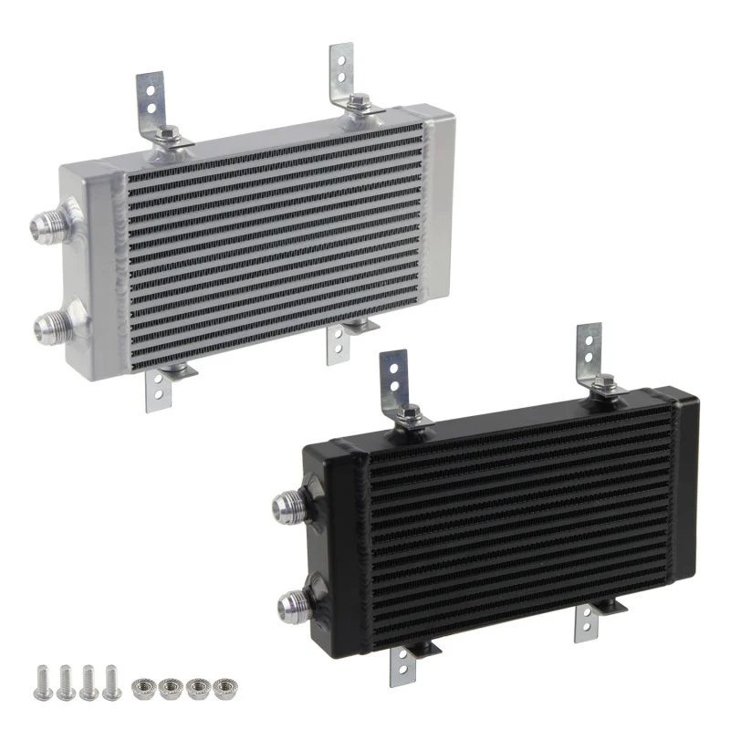 9.5"x5.5"x1.58" Small Dual Pass Bar & Plate Oil Cooler Universal Turbo Engine Transmission Cooling Black/Silver Performance