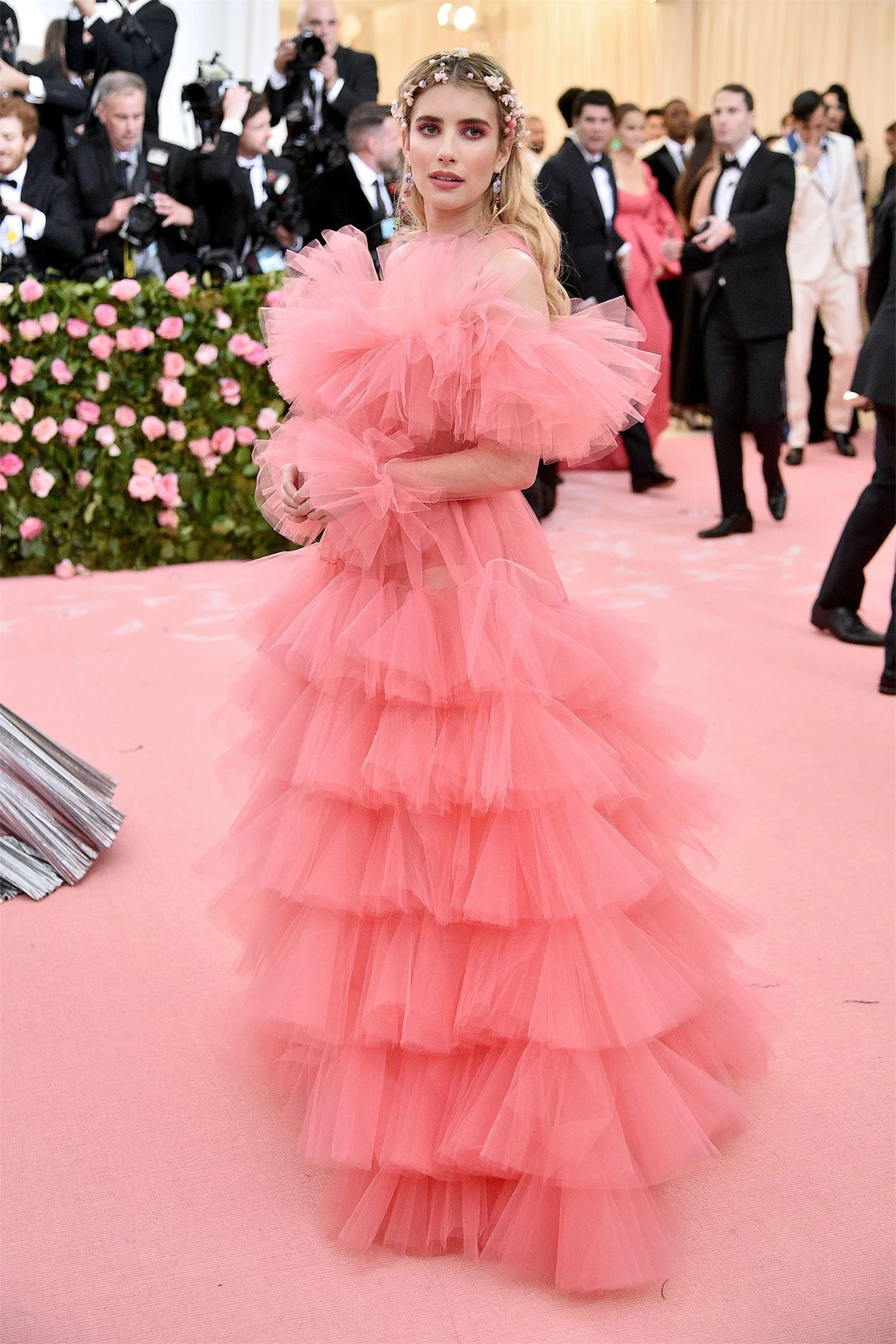 Lucy Prom vestidos de noite luxuosos para mulheres, vestidos de festa longos sem alças, tapete vermelho em camadas, rosa, 2022