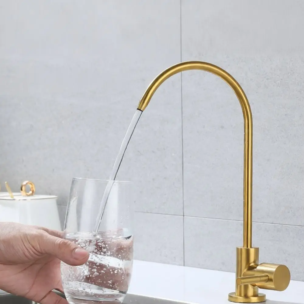 Durable Stainless Steel Drinking Water Faucet Gold Kitchen Tap Swan Neck Design Purification System Basin Spigot Set