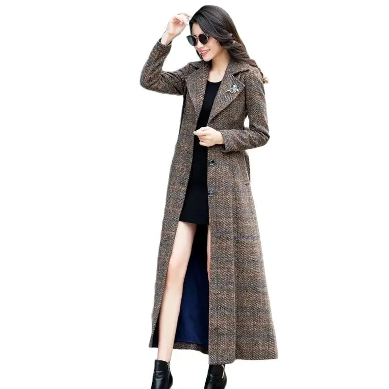 

Fashion Suit Collar 2024 New Slim Woolen Coat Female Hepburn Style Homemade Autumn And Winter Temperament Long Coat Female Tide.