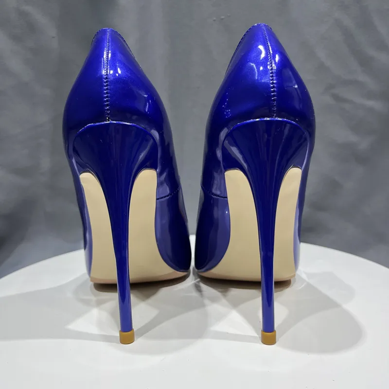 Tikicup Shiny Blue Women Patent Leather Pointy Toe High Heel Shoes for Evening Dress Formal Slip On Fashion Lady Stiletto Pumps