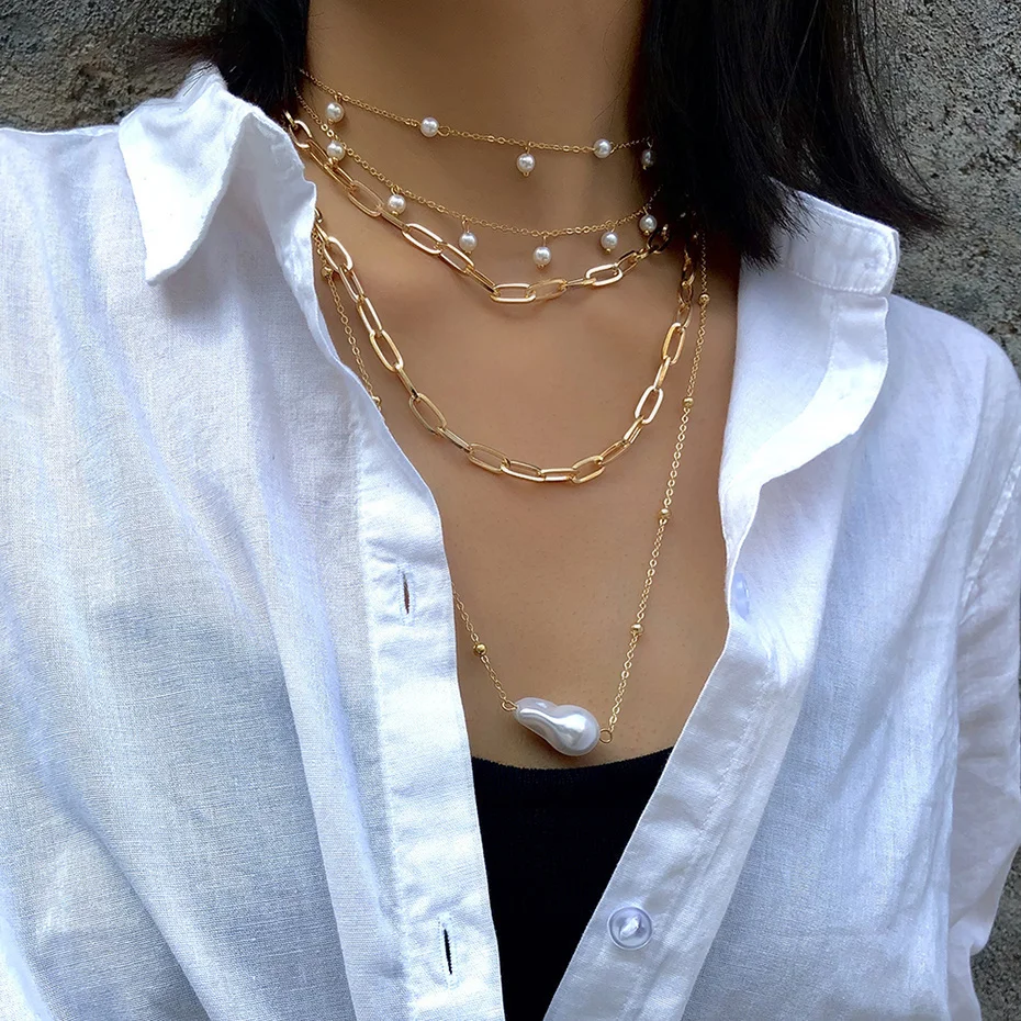 IngeSight.Z Bohemian Multi Schicht Nachahmung Perle Quaste Choker Halskette Kragen Erklärung Anhänger Halskette für Frauen Schmuck – Detail 19