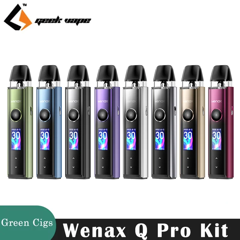 GeekVape-Wenax Q طقم سجائر إلكترونية برو ، 30 واط ، بطارية ، سحب آلي وزر ، 2 ، خرطوشة Q ، 0.8 أوم ، أصلية