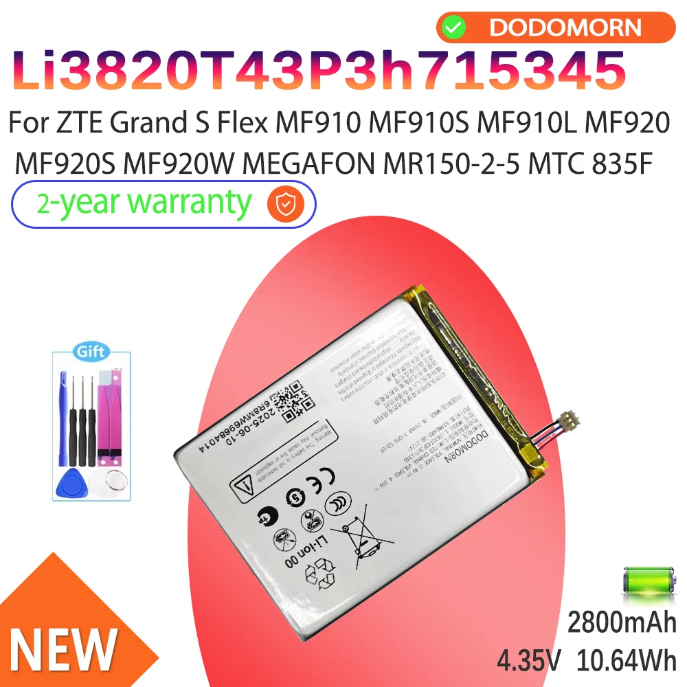 DODOMORN Li3820T43P3h715345 Аккумулятор для ZTE Grand S Flex MF910 MF910S MF910L MF920 MF920S MF920W MEGAFON MR150-2-5 MTC 835F
