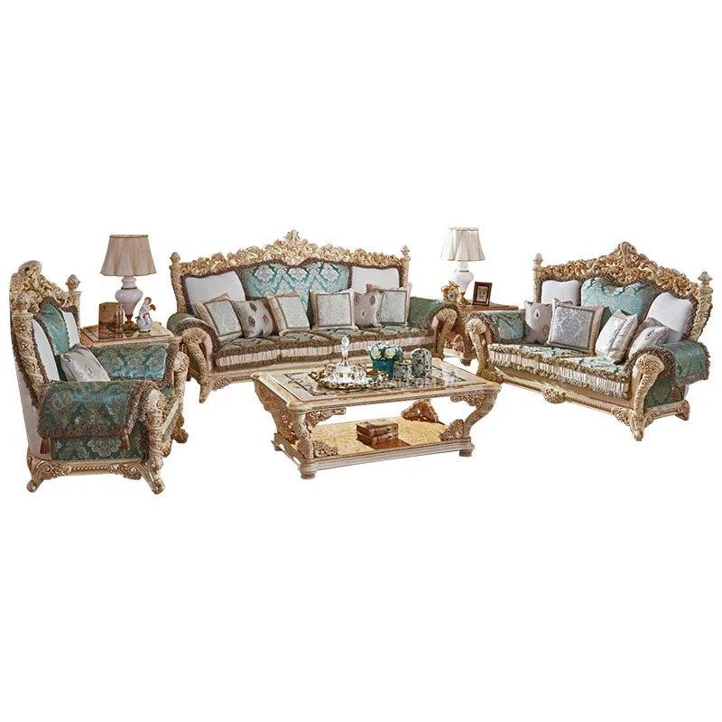 

Solid Wood Double-sided Carved French Fabric Sofa Foshan Factory Direct Sales European Fabric Turkey Sofa