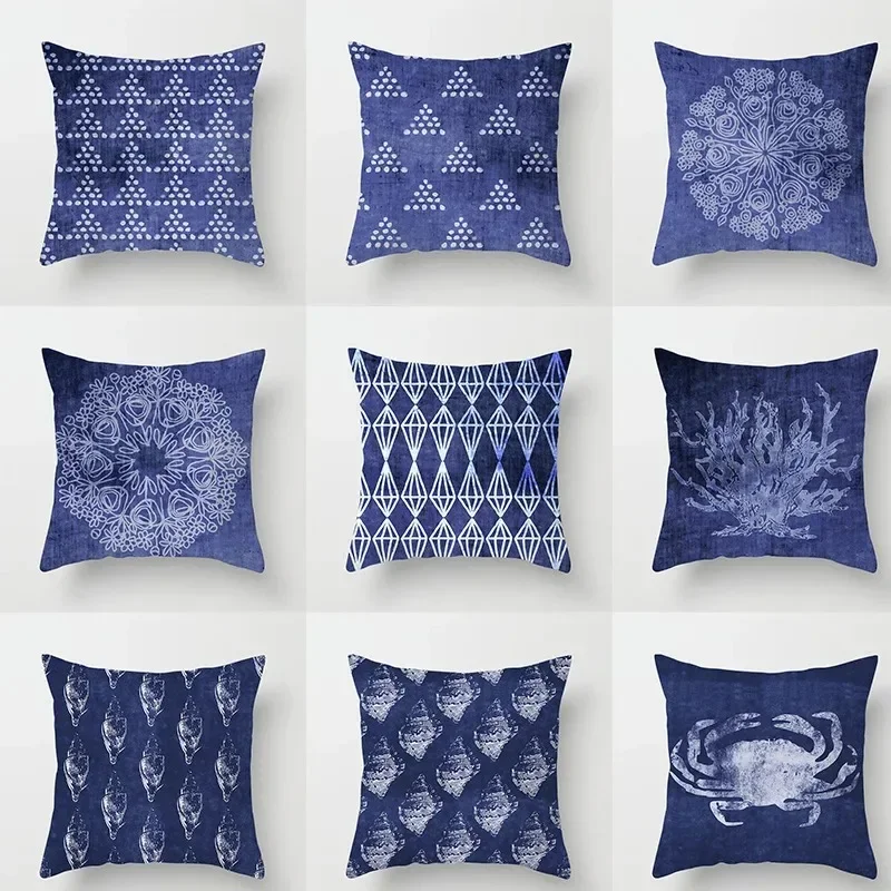 Dark Blue Simple Pattern Decorative Pillowcase Home Bedding Decorative Cushion Pillowcase