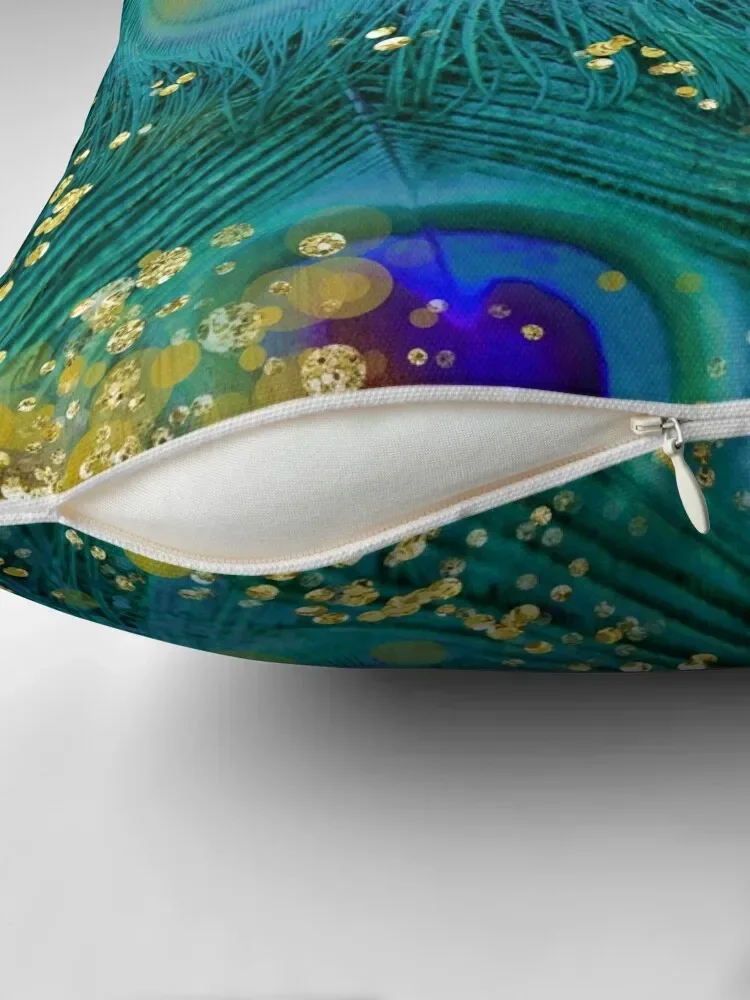 Dreamy peacock feathers, teal and purple, glimmering gold Throw Pillow Sofas Covers Sofa Cushion Pillow