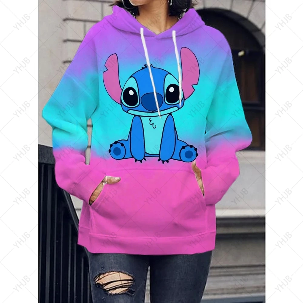 Moletons Femininos Lilo Stitch Pulôver Dos Desenhos Animados, Roupas Casuais, Moletom Com Capuz Feminino, Moda Kawaii, Cor Doce,