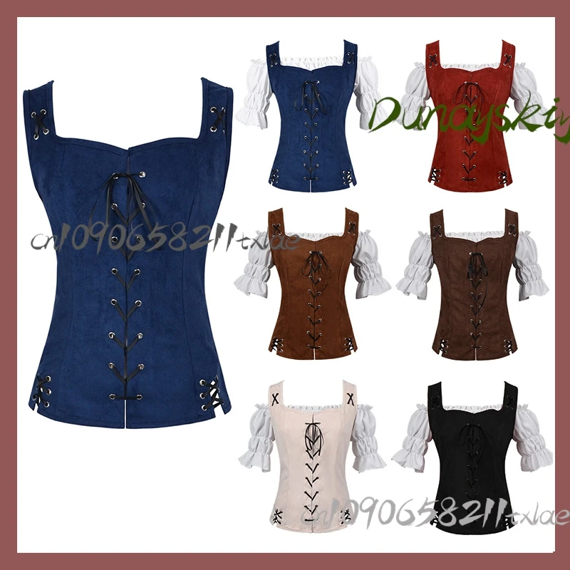 

Renaissance Pirate Vest Medieval Deer Suede Corset Halloween/Cosplay/LARP Adjustable Vintage Waistcoat Steampunk Viking Style