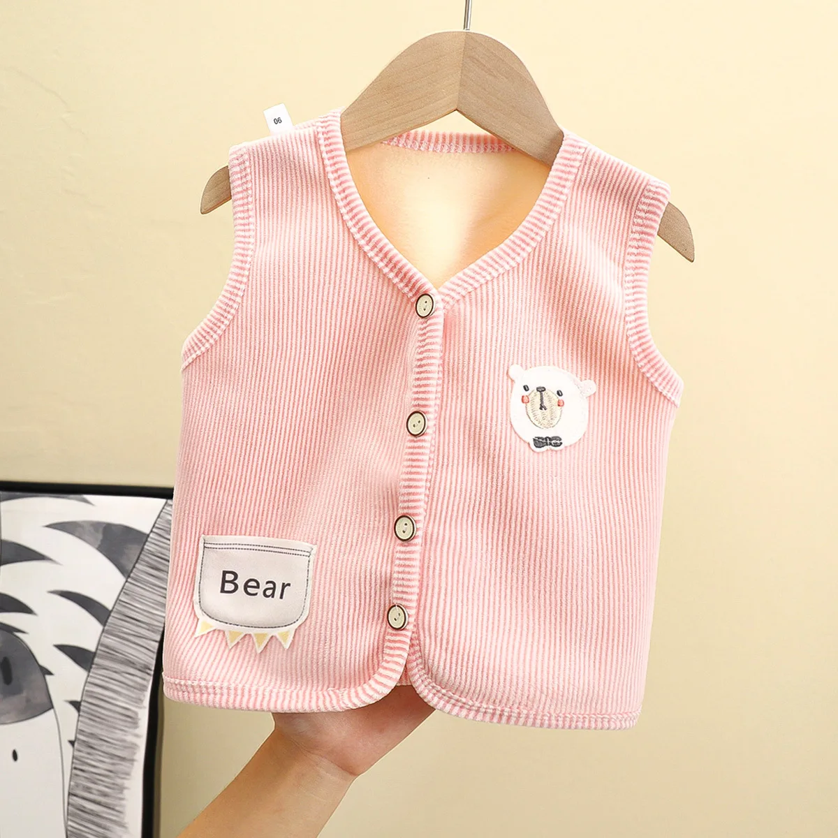 0-5Y Cartoon Bear Winter Kid Vest Fur Waistcoat Thick Warm Jacket Sleeveless Baby Girl Boy Toddler Children Clothes Outfit