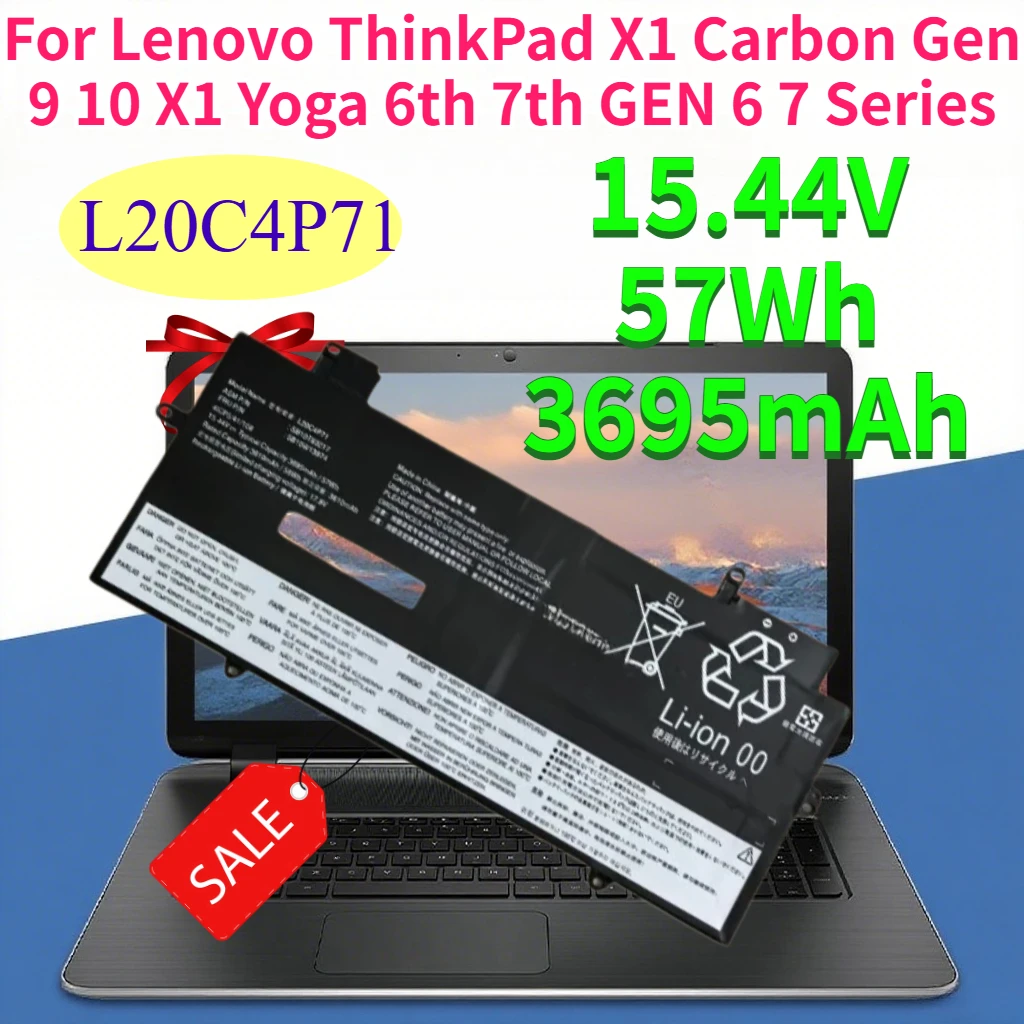 L20C4P71 3695mAh Laptop Batteries for Lenovo ThinkPad X1 Carbon Gen 9 10 X1 Yoga 6th 7th GEN 6 7 Series 15.44V 57Wh Battery