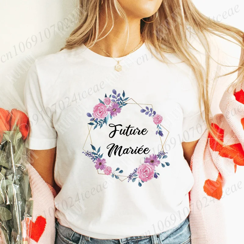 EVJF Future Bride T-shirt Bridal Wedding Team Bride Bridesmaid Tops Women Bachelorette Party Shirt Flower Crown Graphic Tees