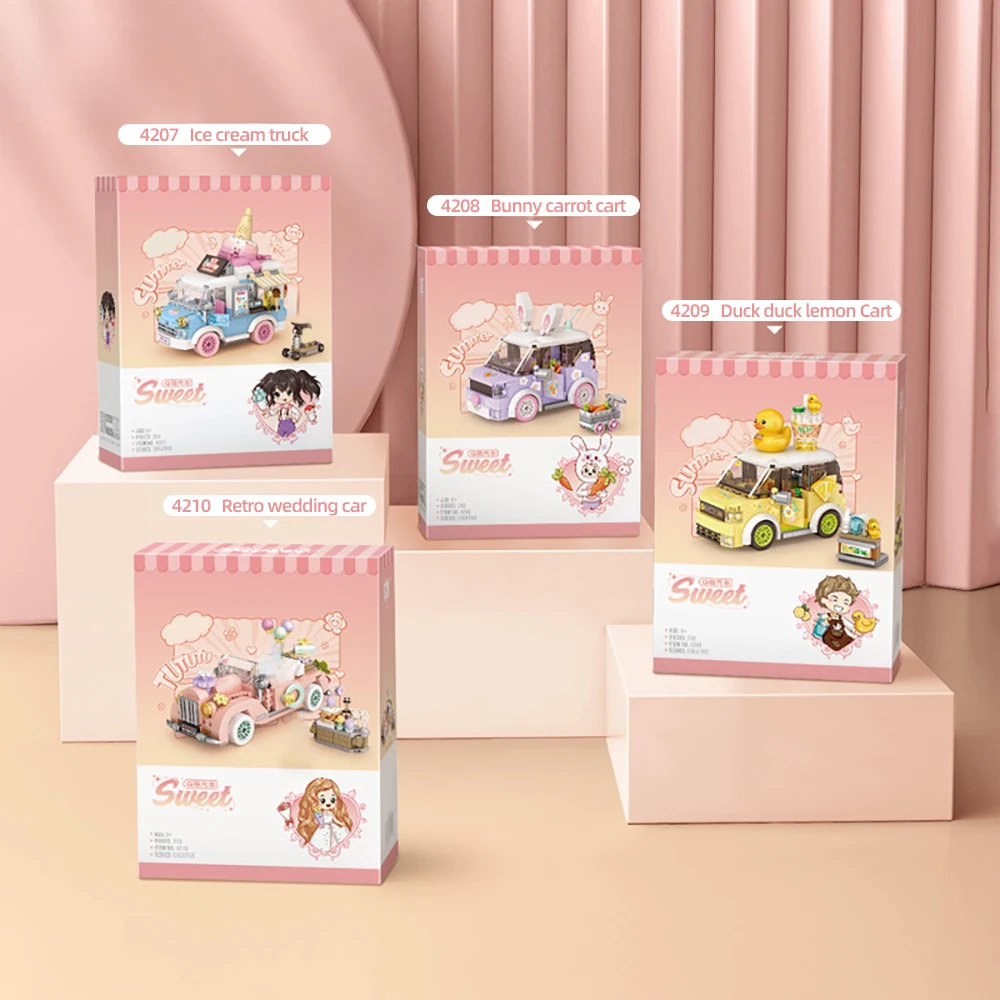Q-Moe Series Sweetheart Car Building Blocks Set Girls' Mini Food Truck Building Blocks Toy Christmas Birthday Gift