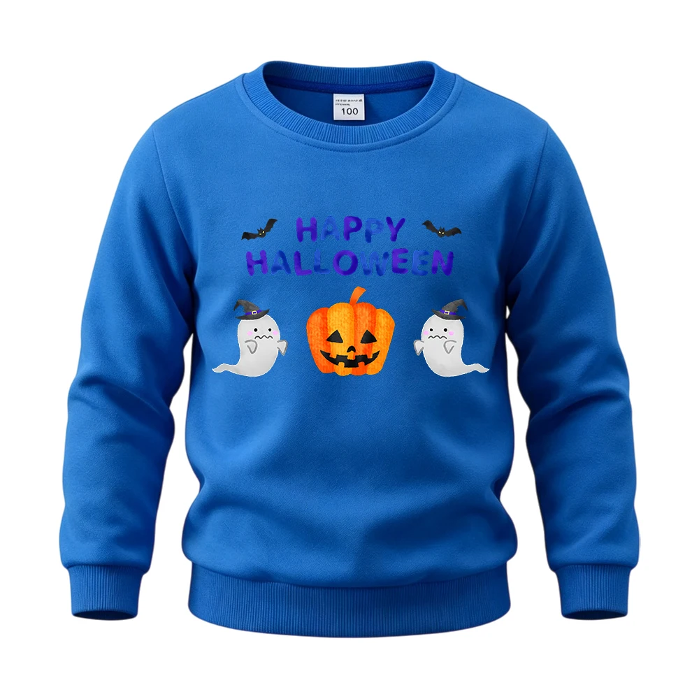 Halloween Pumpkin Kids Cotton Long Sleeve Pullover Tops Ghosts Bats Sweatshirts Hoodies Boys Girls Children Daily Wear