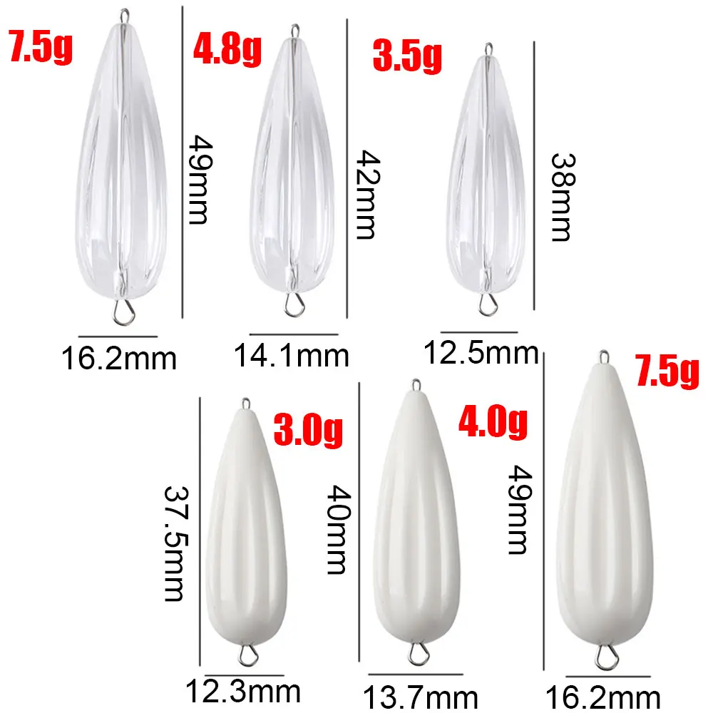 10 قطعة 3/3.5/4/4.8/7.5 جرام بطيئة غرق أو المياه العائمة رمي المعونة المساعدة الصيد تعويم بوبر الكارب إغراء صيد السمك أداة