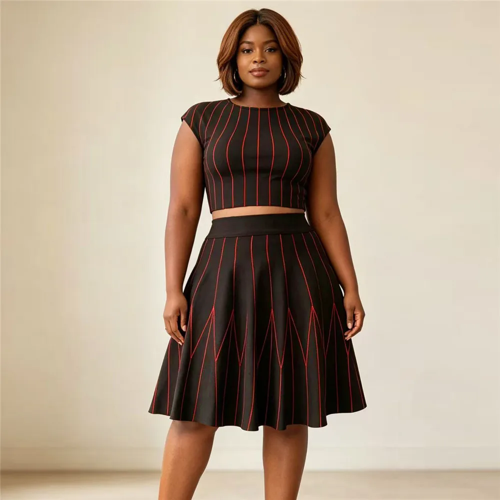 2026 Autumn New Women's Striped Two Pieces Sets Sleeveless Top A-line Skirt Casual Daily Bandage Set
