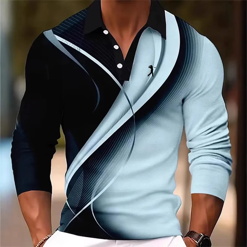 

Men's Geometric Polo Shirts Golf Shirt Long Sleeve Polo Shirts Collared Shirts Business Casual Wear 3D Print Buttons Fall