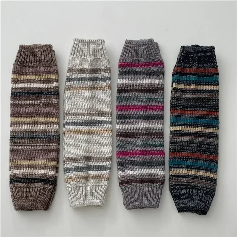 Women Autumn Winter Leg Warmers Warm Knitted Foot Cover Knee Socks JK Girl Lolita Striped Long Socks Stockings Women Leg Warmers