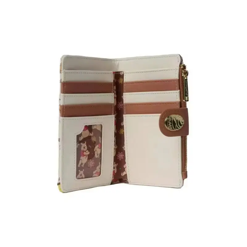 Nova carteira com estampa floral Disney Winnie The Pooh, bolsa de couro fashion fofa de desenho animado, presente para meninas e mulheres, uso diário