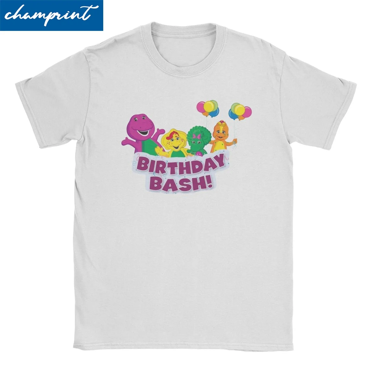 Birthday Bash Barney Friends T Shirt for Men Women 100% Cotton Novelty T-Shirts Cartoon Tees Short Sleeve Tops Plus Size